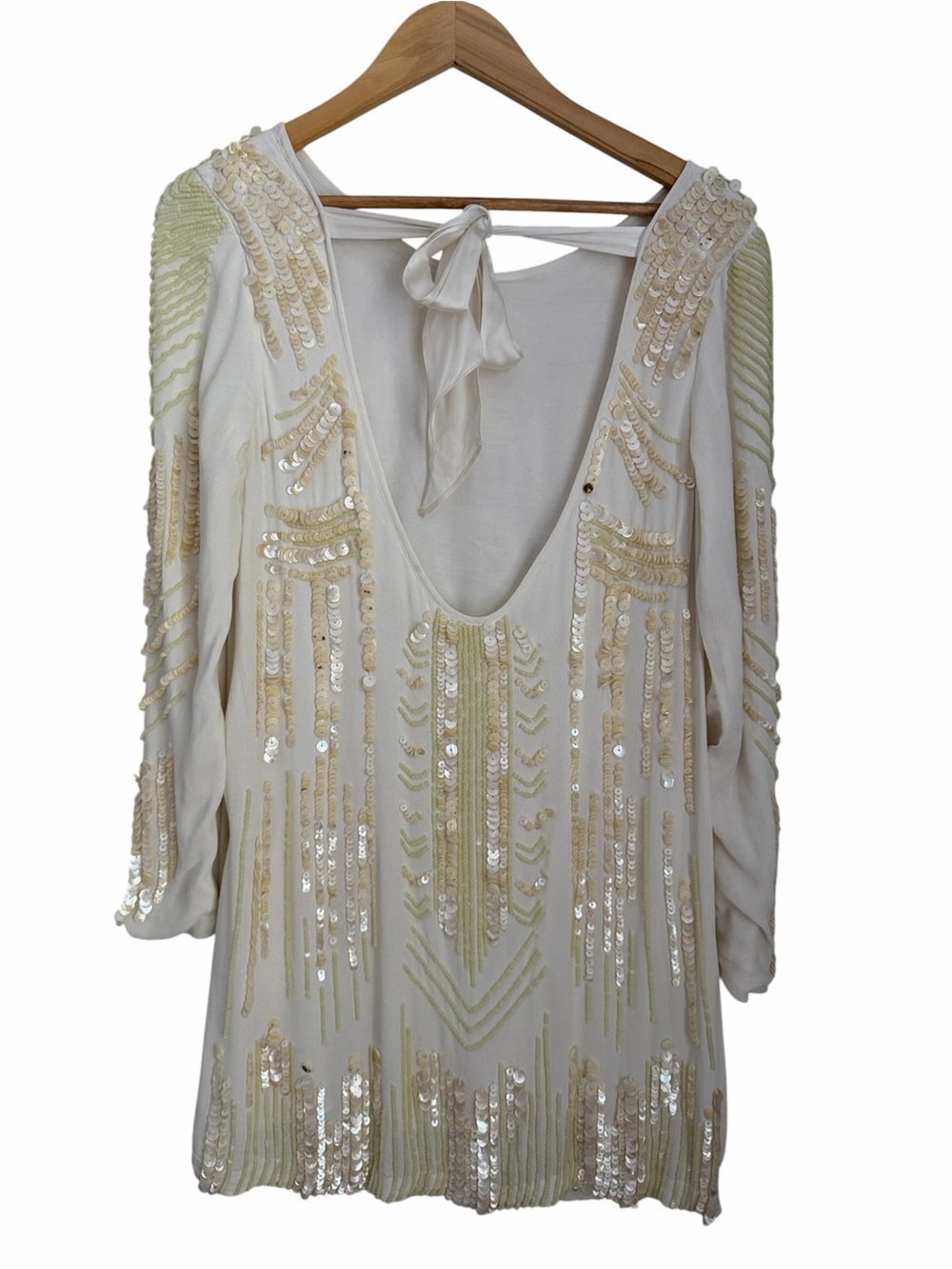FREE PEOPLE LIMITED EDITION Ivory Art Deco Embellished Mini Dress Sequin Rare - Picture 5 of 17